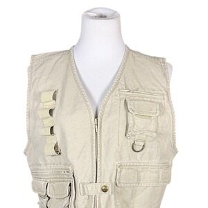 Woolrich Womens Small Khaki Cotton Utility Fishing Vest Multi Pocket Gorpcore
